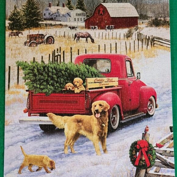 Set 2 Cobble Hill 1000 & 500 Pc Jigsaw Puzzles Christmas Snowman Farm Dog Truck - Picture 3 of 7